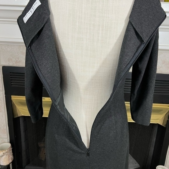 Trina Turk Three Quarter Sleeve Lined Gray Sheath Dress With Defined Waist - Picture 9 of 16